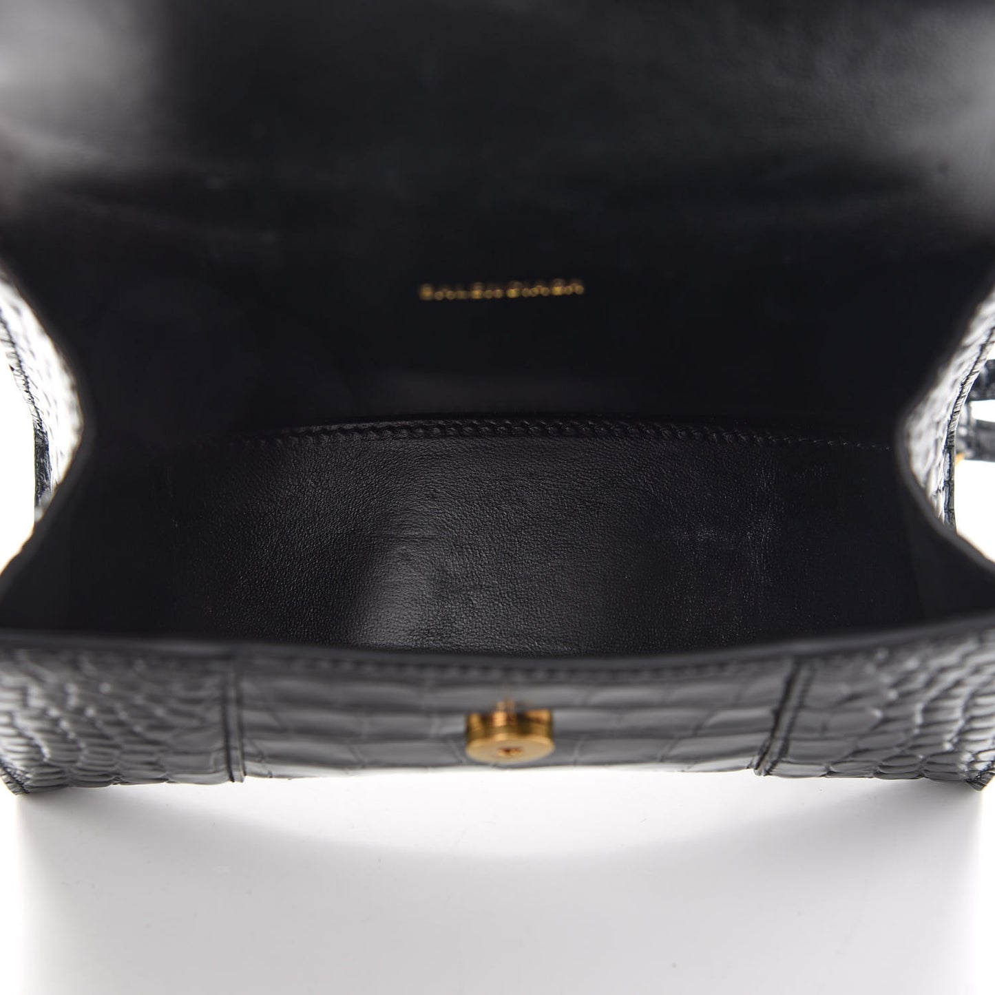 Shiny Calfskin Crocodile Embossed Hourglass Top Handle Bag XS Black