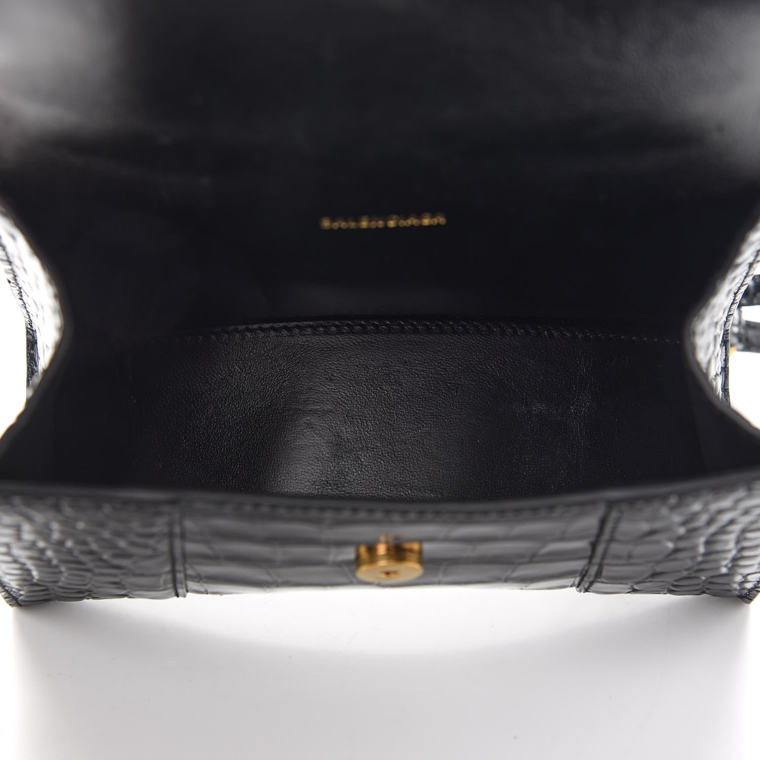 Balenciaga Shiny Calfskin Crocodile Embossed Hourglass Top Handle Bag XS Black 5 of 8