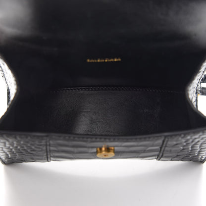 Balenciaga Shiny Calfskin Crocodile Embossed Hourglass Top Handle Bag XS Black 5 of 8
