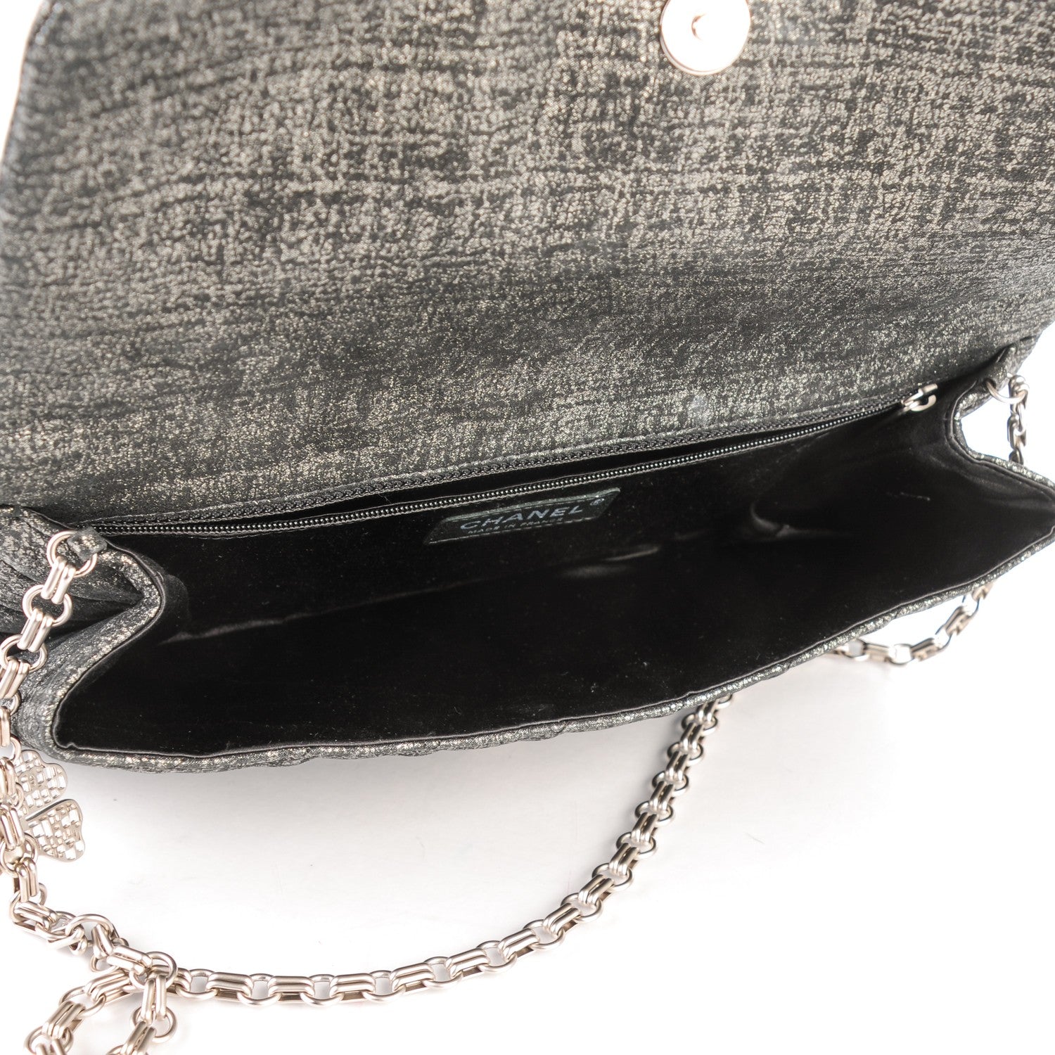 Chanel Glitter Fabric Quilted Flap Clutch With Butterfly Chain Black 5 of 8