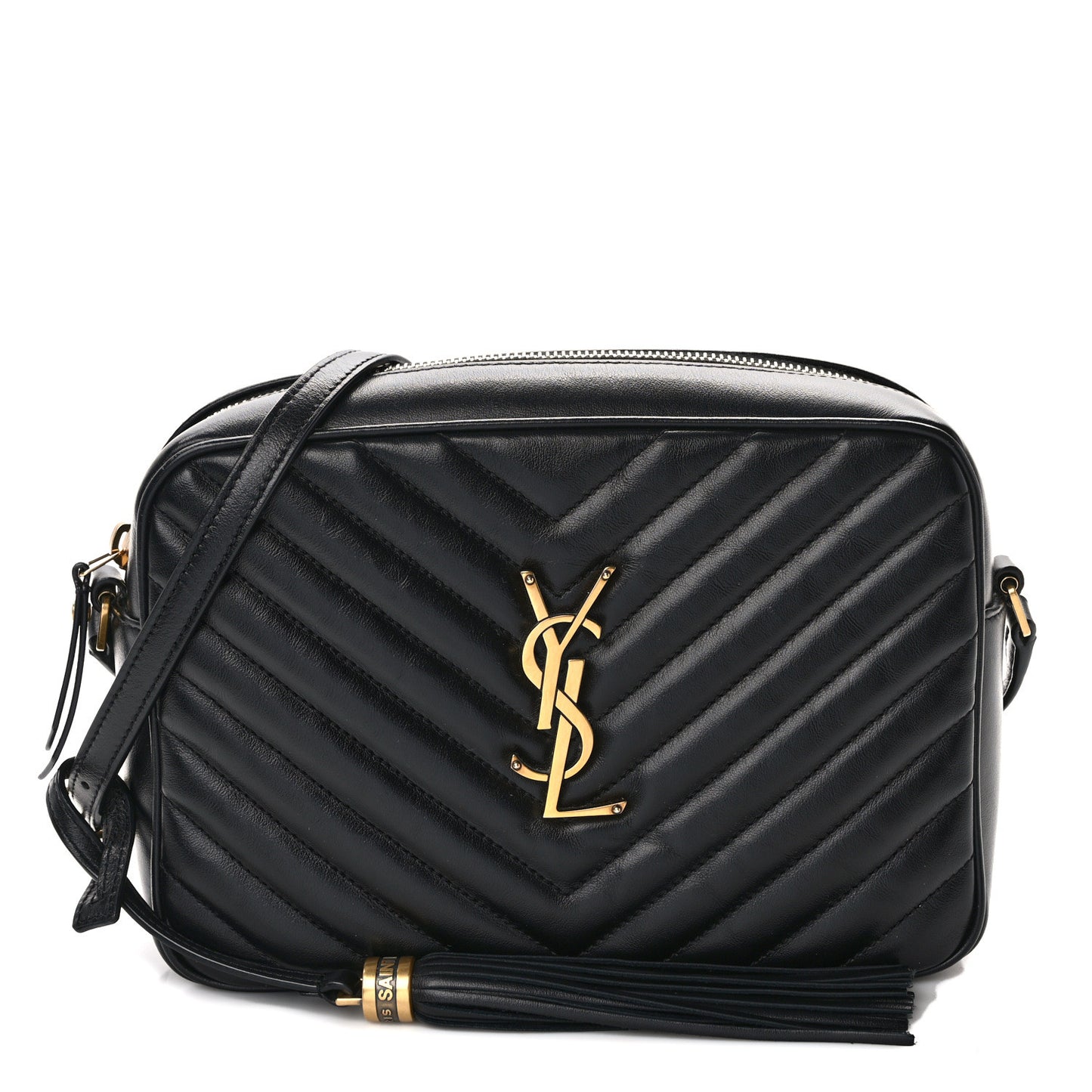 SAINT LAURENT Calfskin Matelasse Monogram Lou Camera Bag Black
