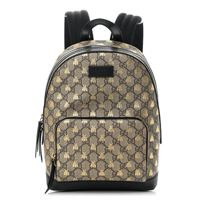 Gucci GG Supreme Monogram Bees Print Small Day Backpack Beige Oro Black 1 of 16