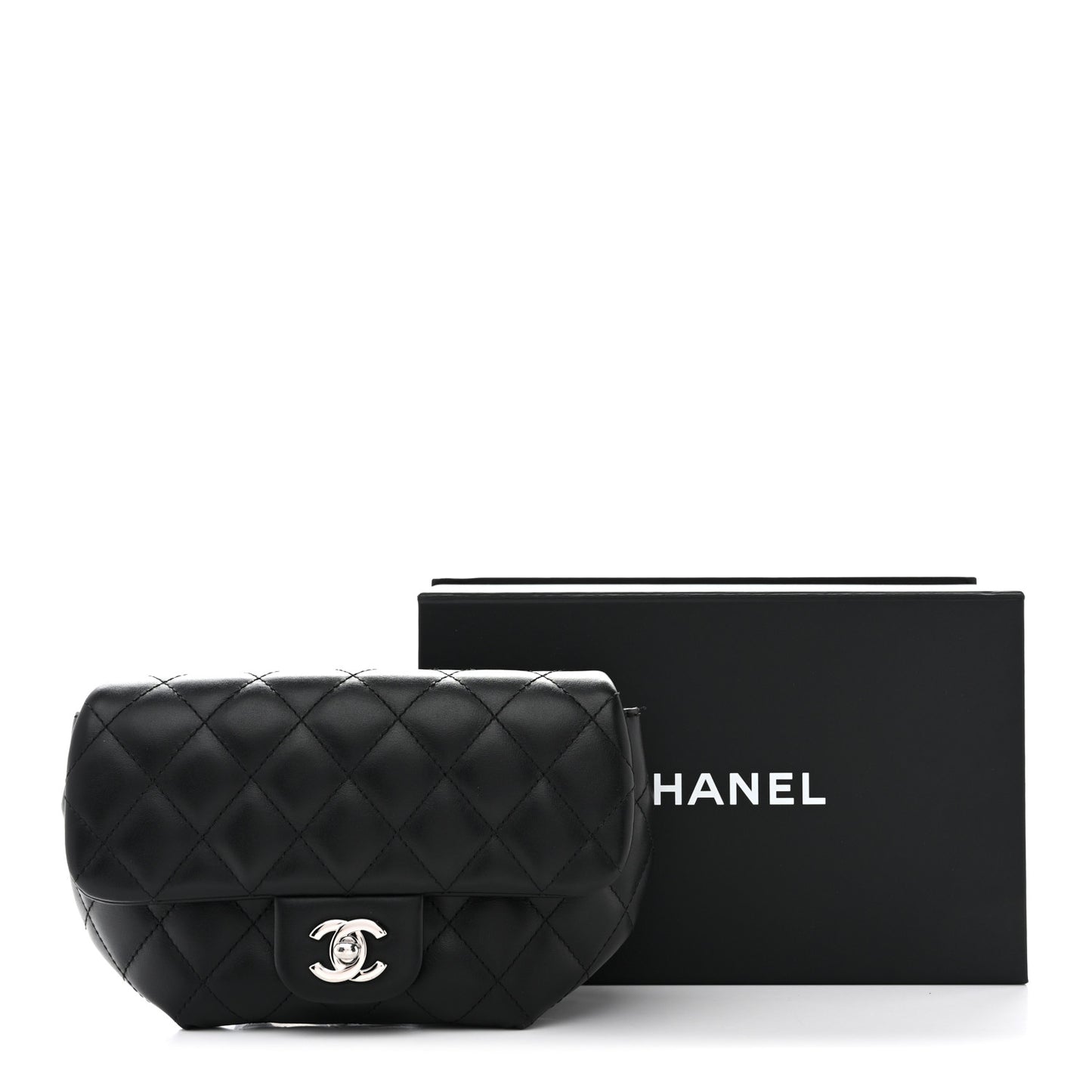 Calfskin Quilted CC Uniform Flap Belt Bag Black