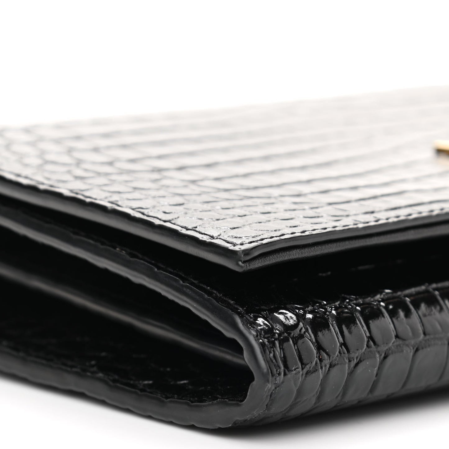Calfskin Crocodile Embossed Monogram Chain Wallet Black