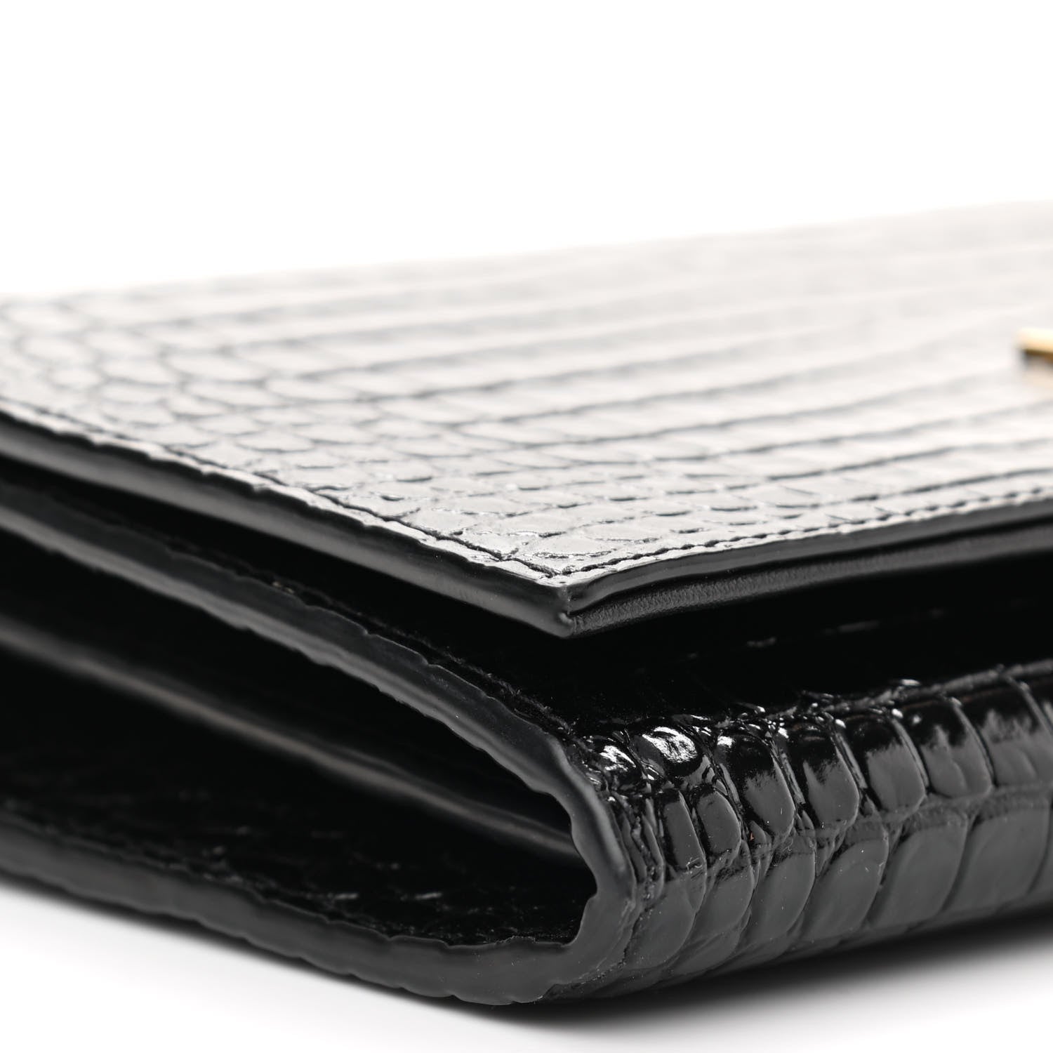 Saint Laurent Calfskin Crocodile Embossed Monogram Chain Wallet Black 8 of 9