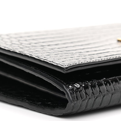 Saint Laurent Calfskin Crocodile Embossed Monogram Chain Wallet Black 8 of 9