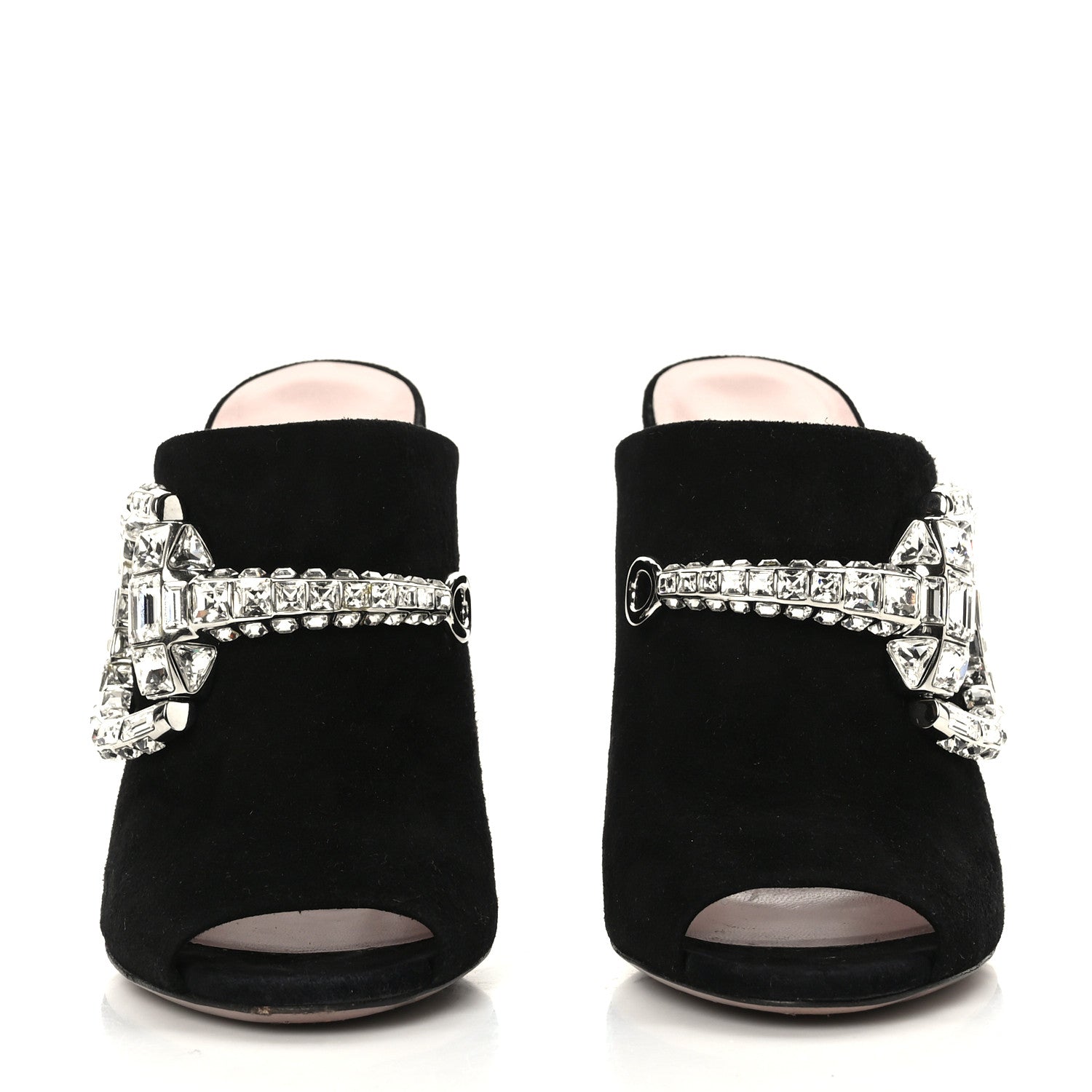 Gucci Suede Crystal Maxine Horsebit High Heel Slides 40 Black 2 of 8