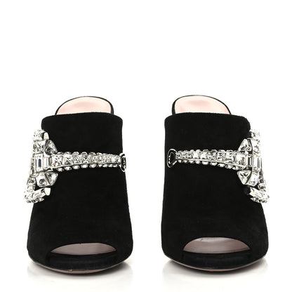 Gucci Suede Crystal Maxine Horsebit High Heel Slides 40 Black 2 of 8