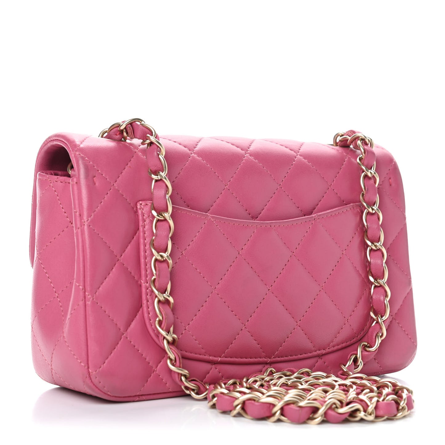 Lambskin Quilted Mini Rectangular Flap Dark Pink