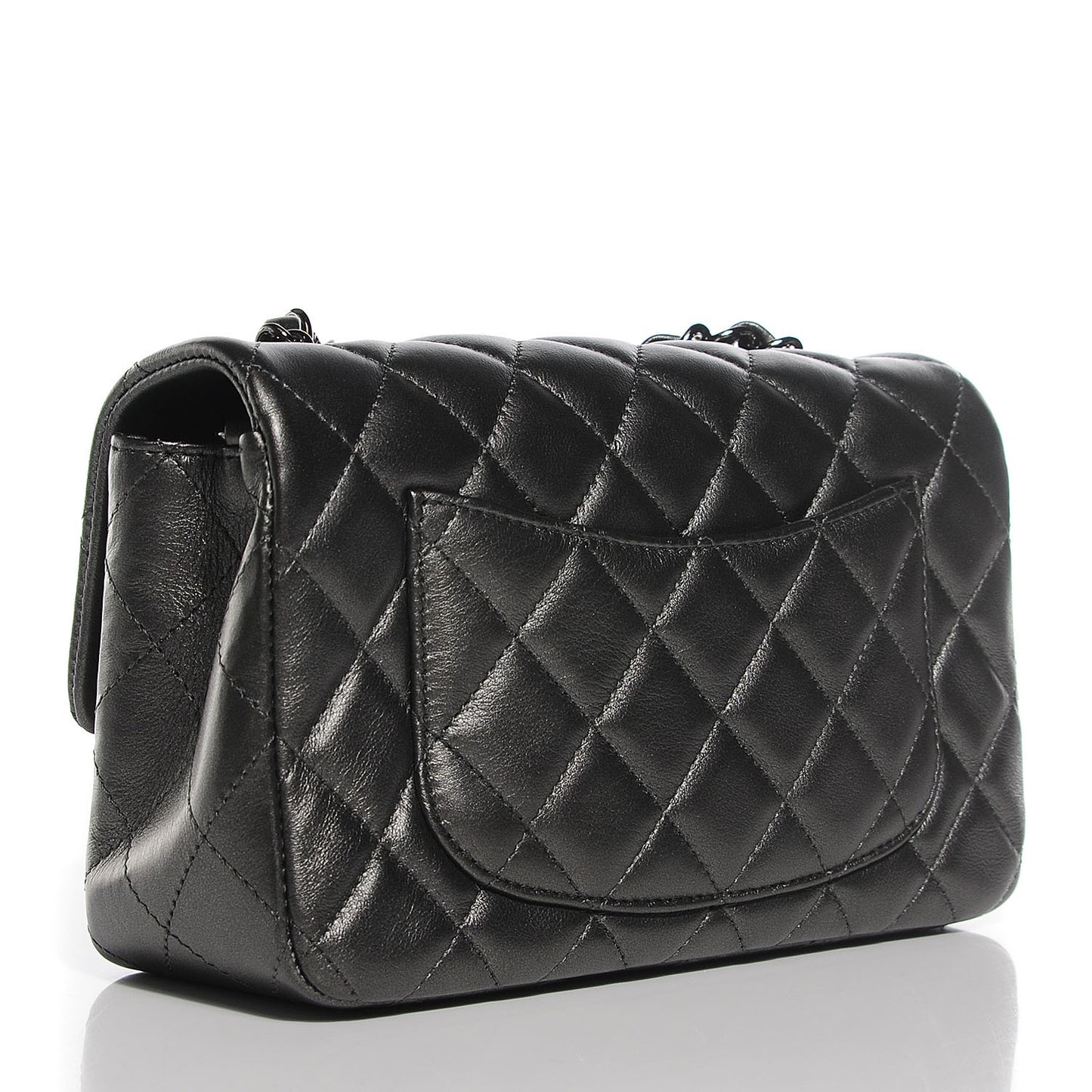 Metallic Lambskin Quilted Mini Rectangular Flap Dark Grey
