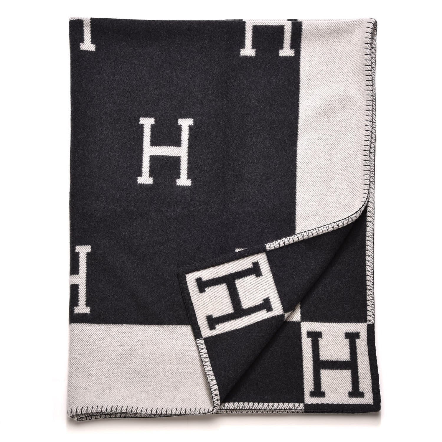 Hermes Wool Cashmere Avalon Blanket Ecru Gris Fonce 2 of 3