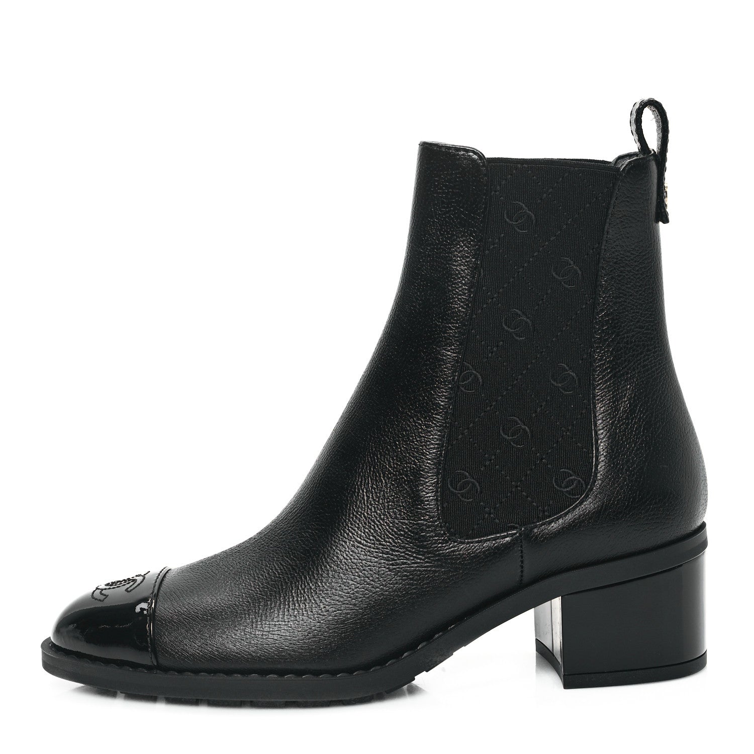 Chanel Calfskin Patent Cap Toe CC Short Boots 37 Black 1 of 8