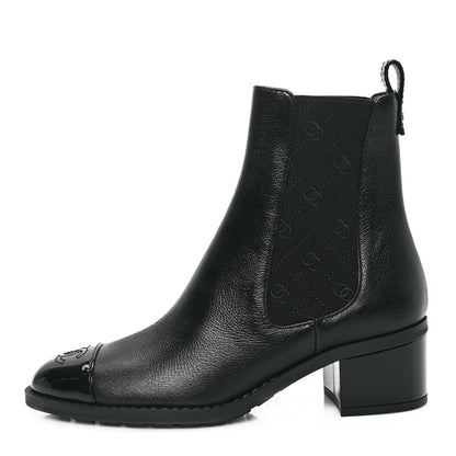 Chanel Calfskin Patent Cap Toe CC Short Boots 37 Black 1 of 8
