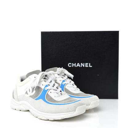 Chanel Suede Calfskin Mens CC Sneakers 43 White Grey Blue 12 of 12