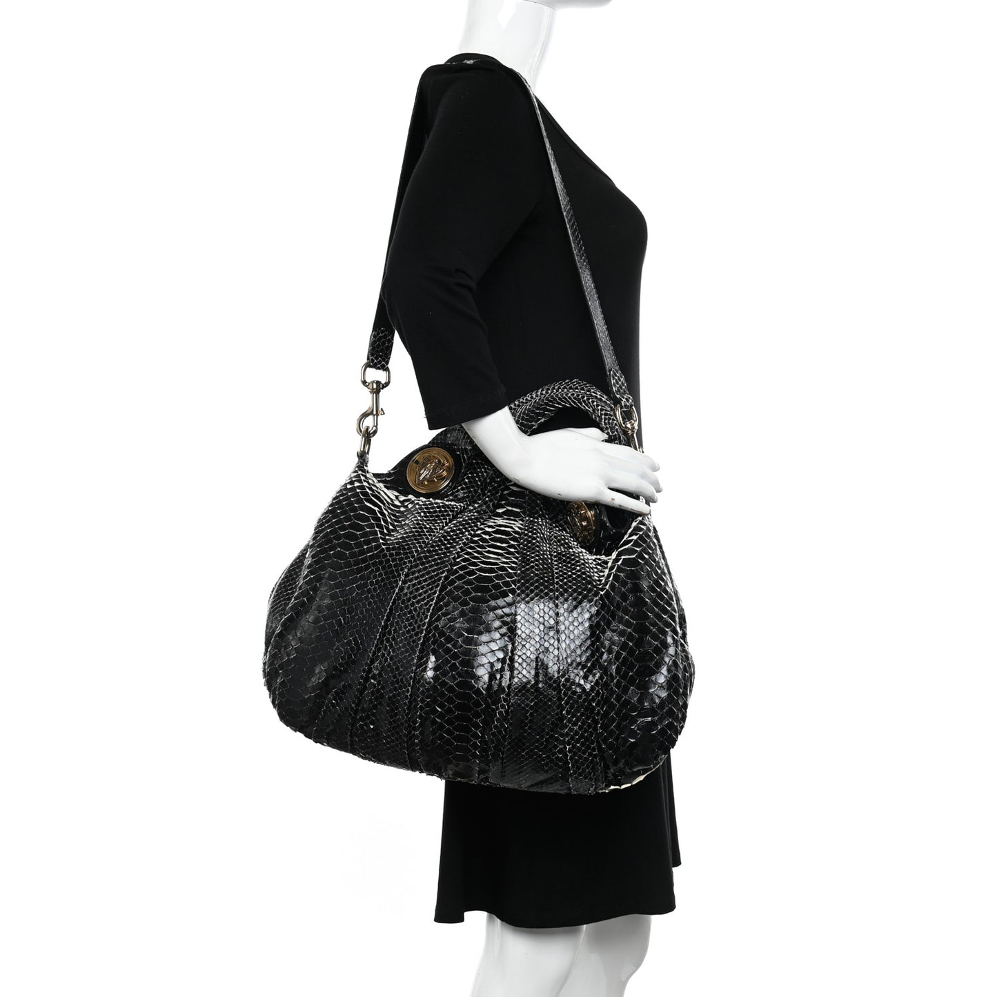 Snakeskin Medium Hysteria Top Handle Bag Black