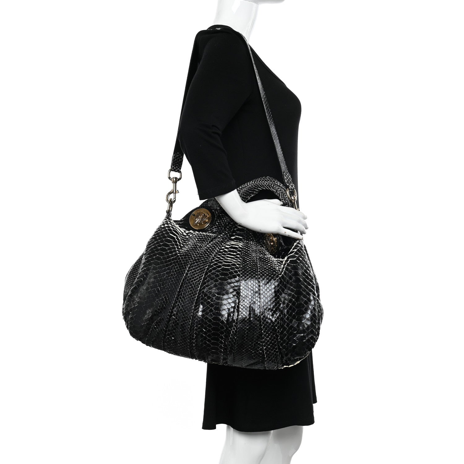 Gucci Snakeskin Medium Hysteria Top Handle Bag Black 2 of 10