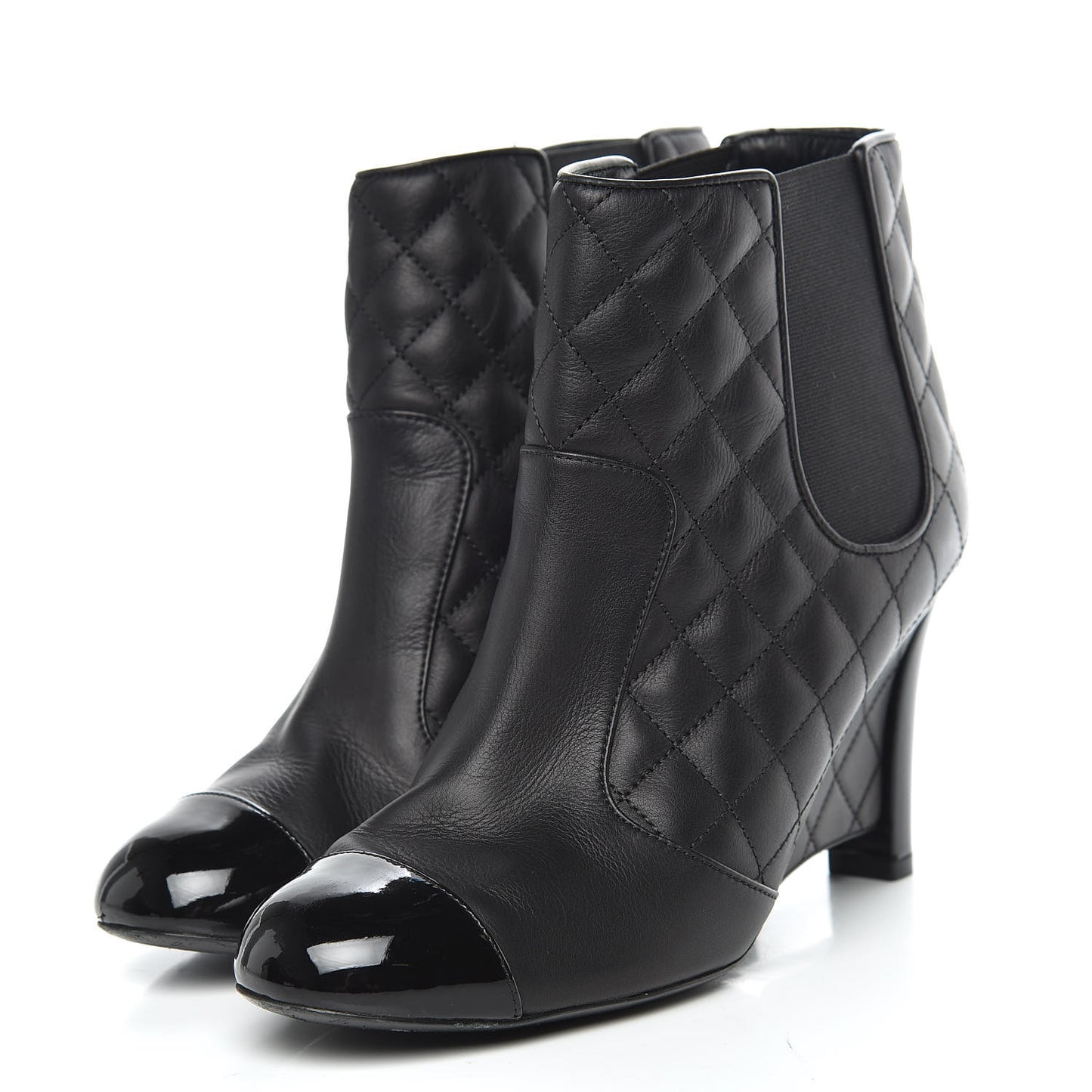 Lambskin Patent Quilted Wedge Ankle Boots 39 Black
