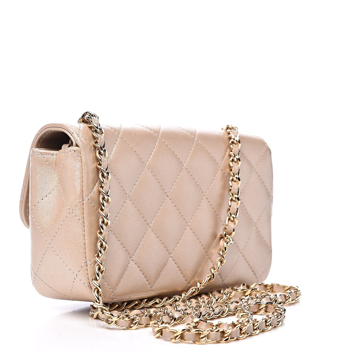 Metallic Lambskin Quilted Extra Mini V For Victory Flap Light Gold