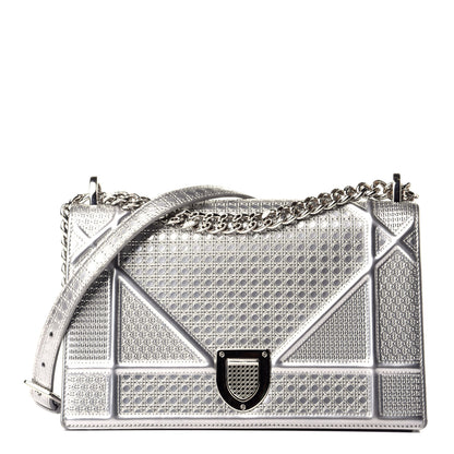 Christian Dior Metallic Patent Micro-Cannage Medium Diorama Flap Bag Silver 1 of 8