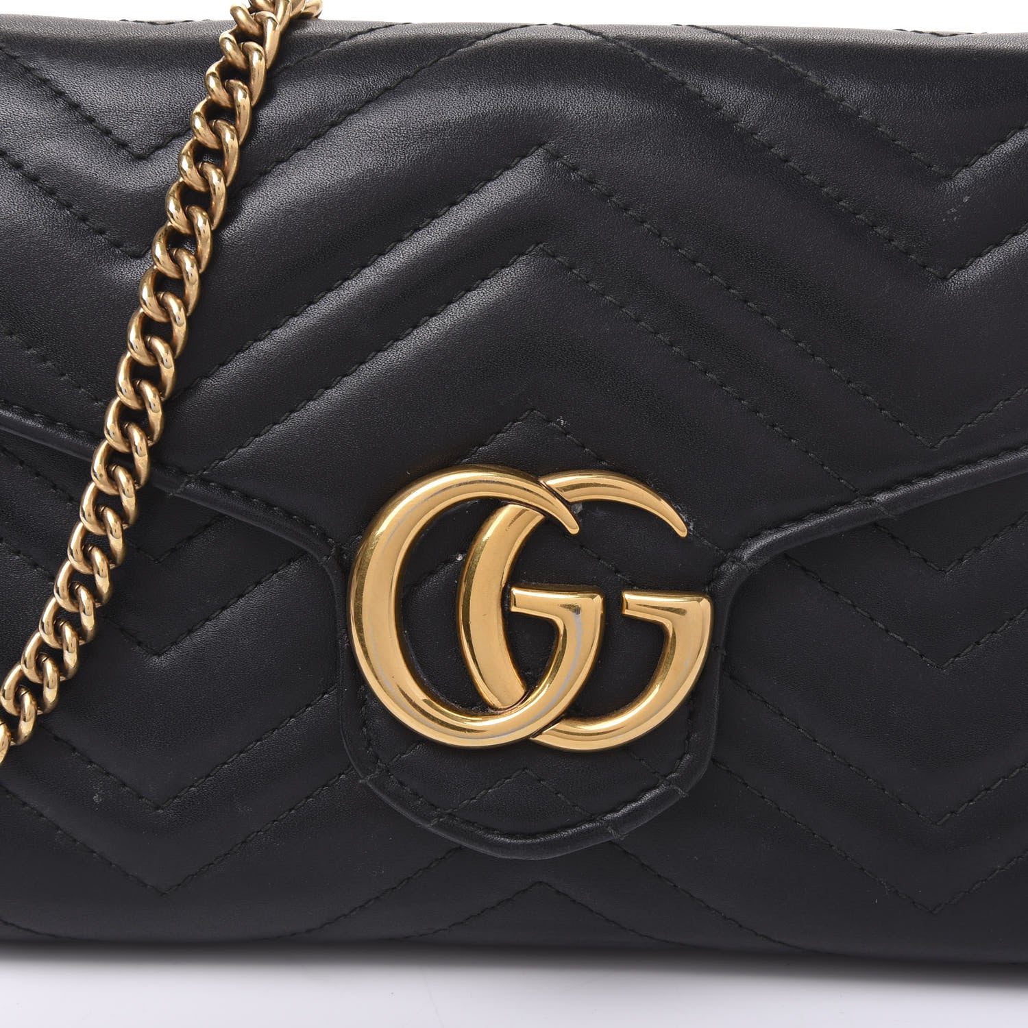 Gucci Calfskin Matelasse GG Marmont Chain Wallet Black 6 of 8