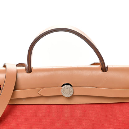Hermes Vache Hunter Toile Herbag Zip 31 PM Rouge Tomate Natural 9 of 11