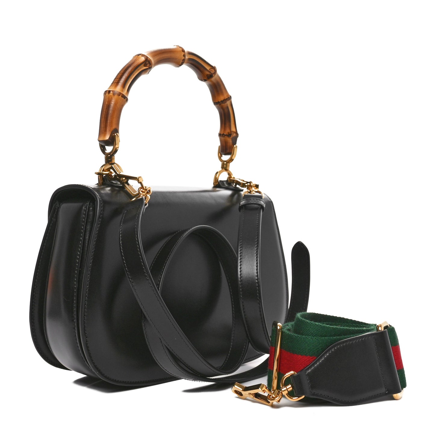 Boarded Dyana Lux Calfskin Web Medium Bamboo 1947 Top Handle Bag Black