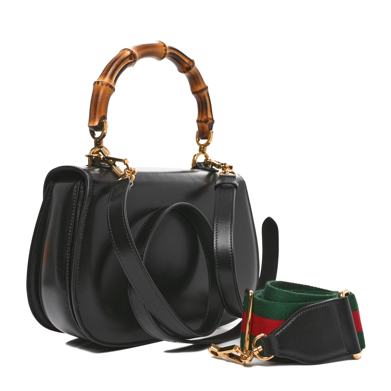 Gucci Boarded Dyana Lux Calfskin Web Medium Bamboo 1947 Top Handle Bag Black 3 of 9