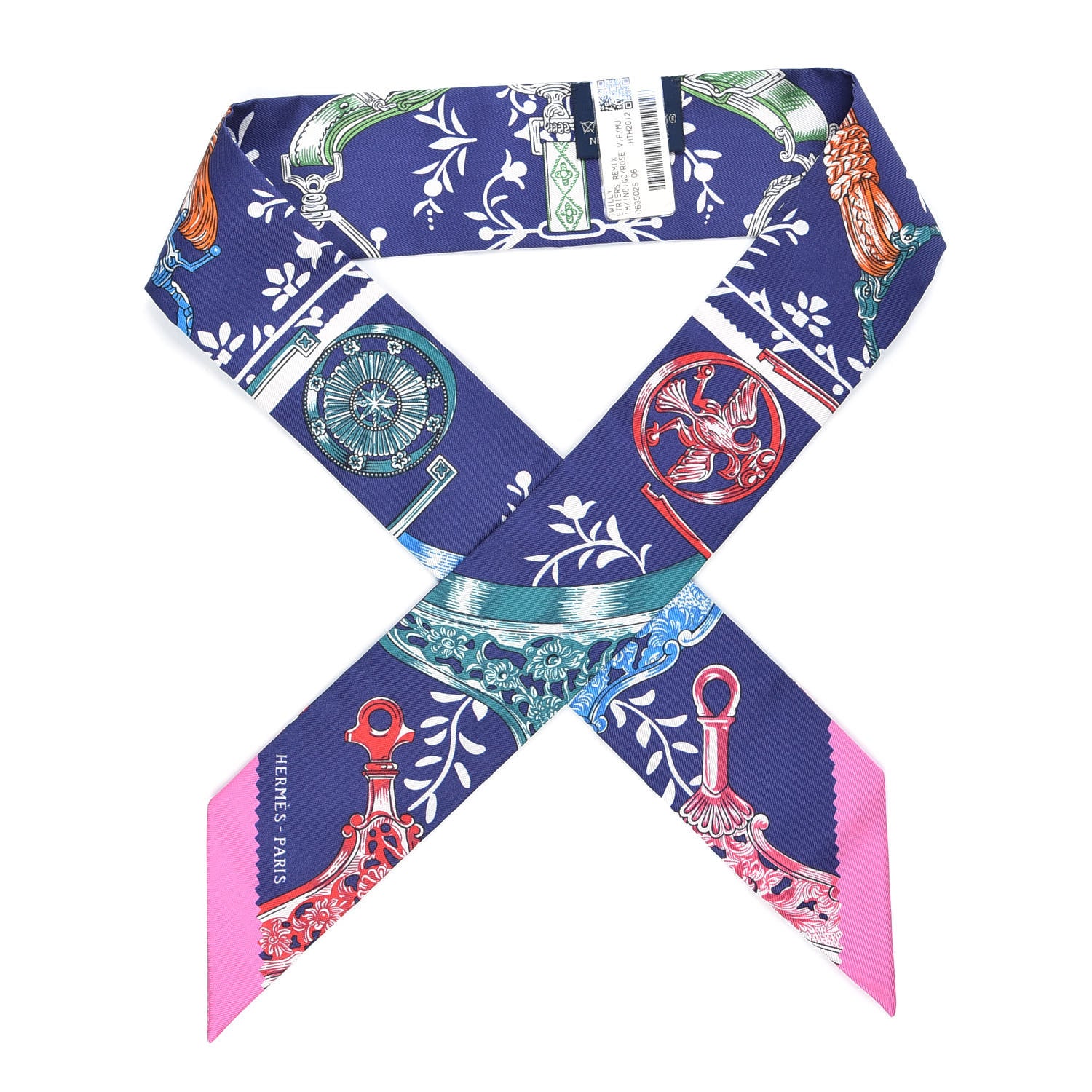 Hermes Silk Etriers Remix Twilly Indigo Rose Vif Multicolore 1 of 4