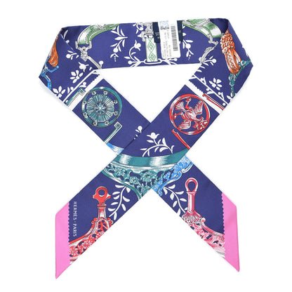 Hermes Silk Etriers Remix Twilly Indigo Rose Vif Multicolore 1 of 4