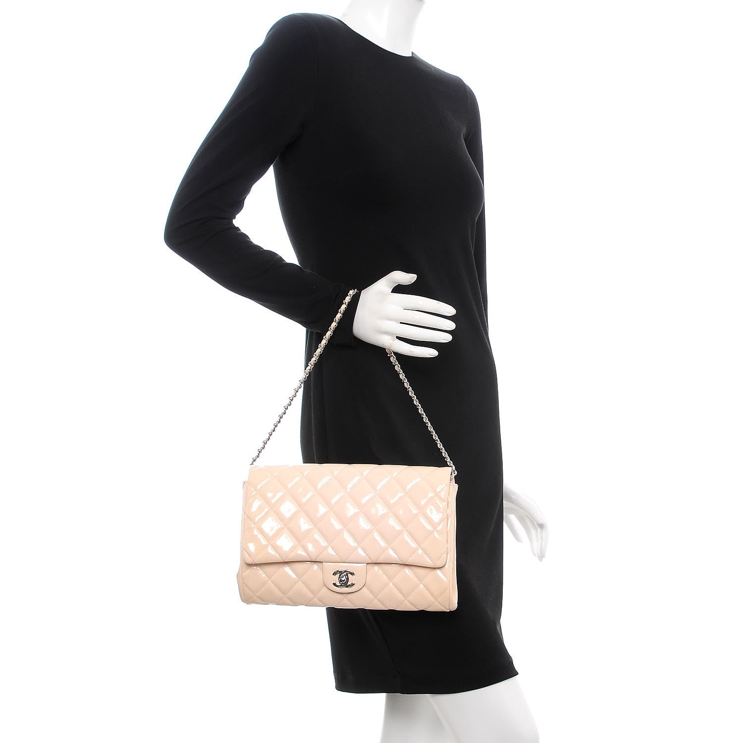 Chanel Patent Quilted Clutch with Chain Flap Beige 2 of 10