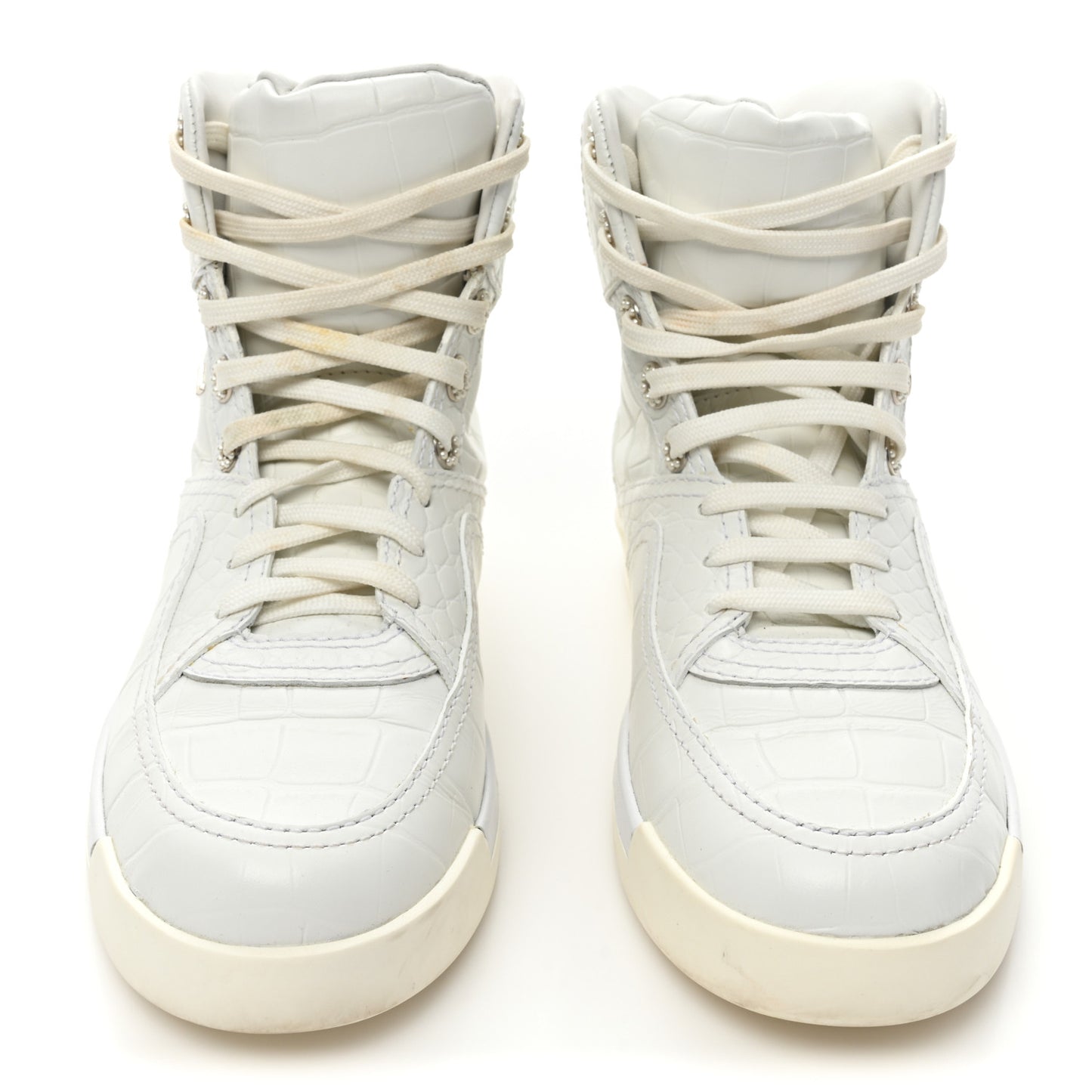 Calfskin Crocodile Embossed Cocodile High Top Sneakers 39.5 White