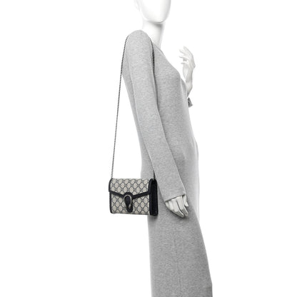 Gucci GG Supreme Monogram Textured Dollar Calfskin Mini Dionysus Chain Wallet Beige Blue 2 of 16