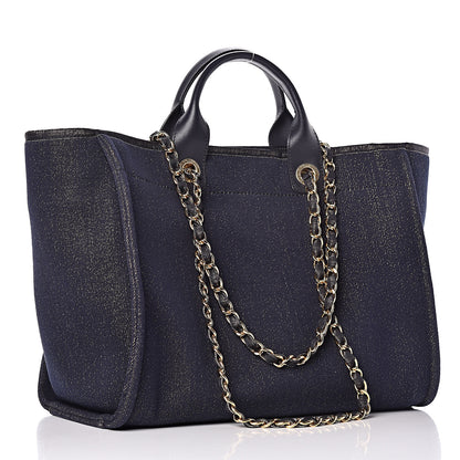 Chanel Lurex Canvas Medium Deauville Tote Navy Blue Gold 3 of 10