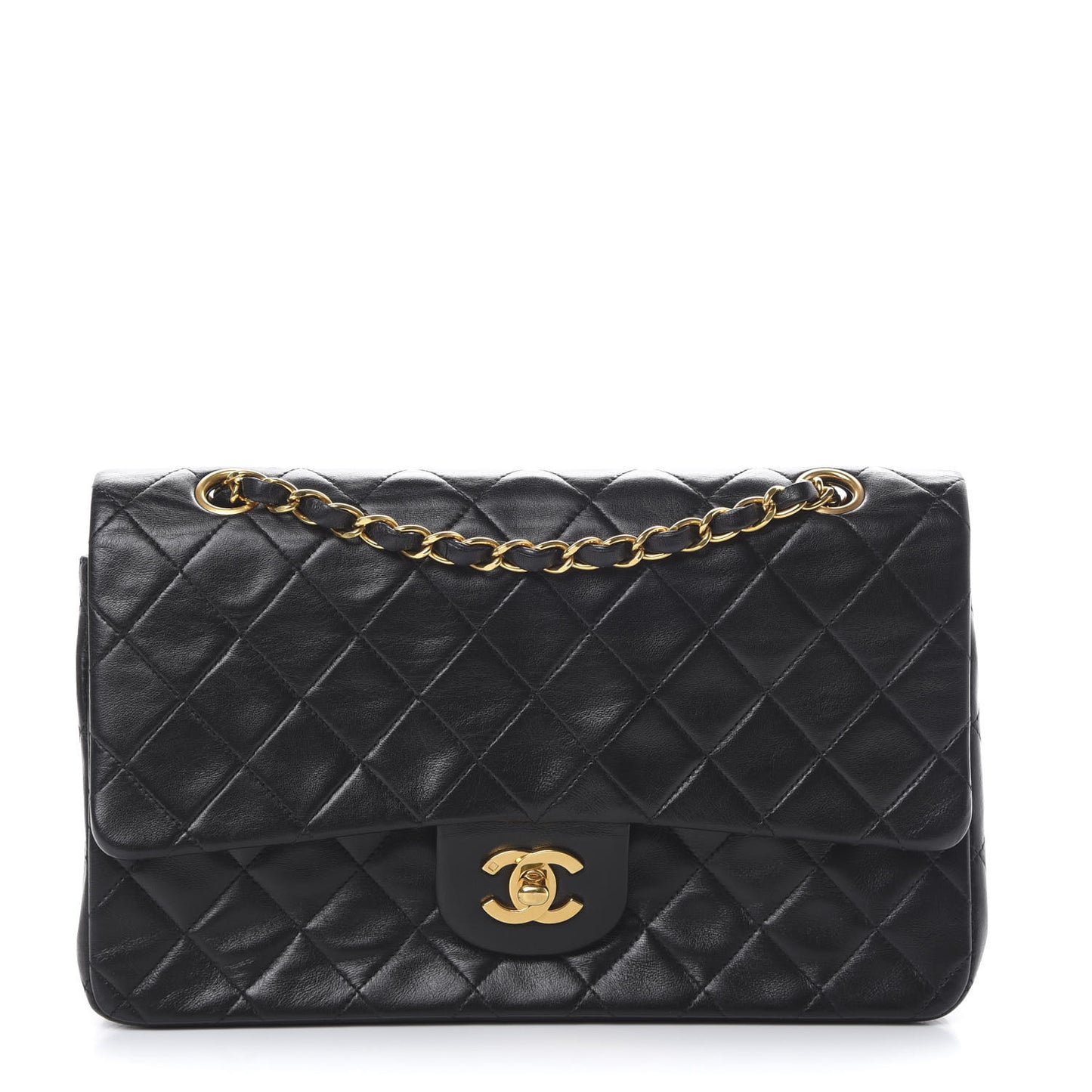 Lambskin Quilted Medium Double Flap Black