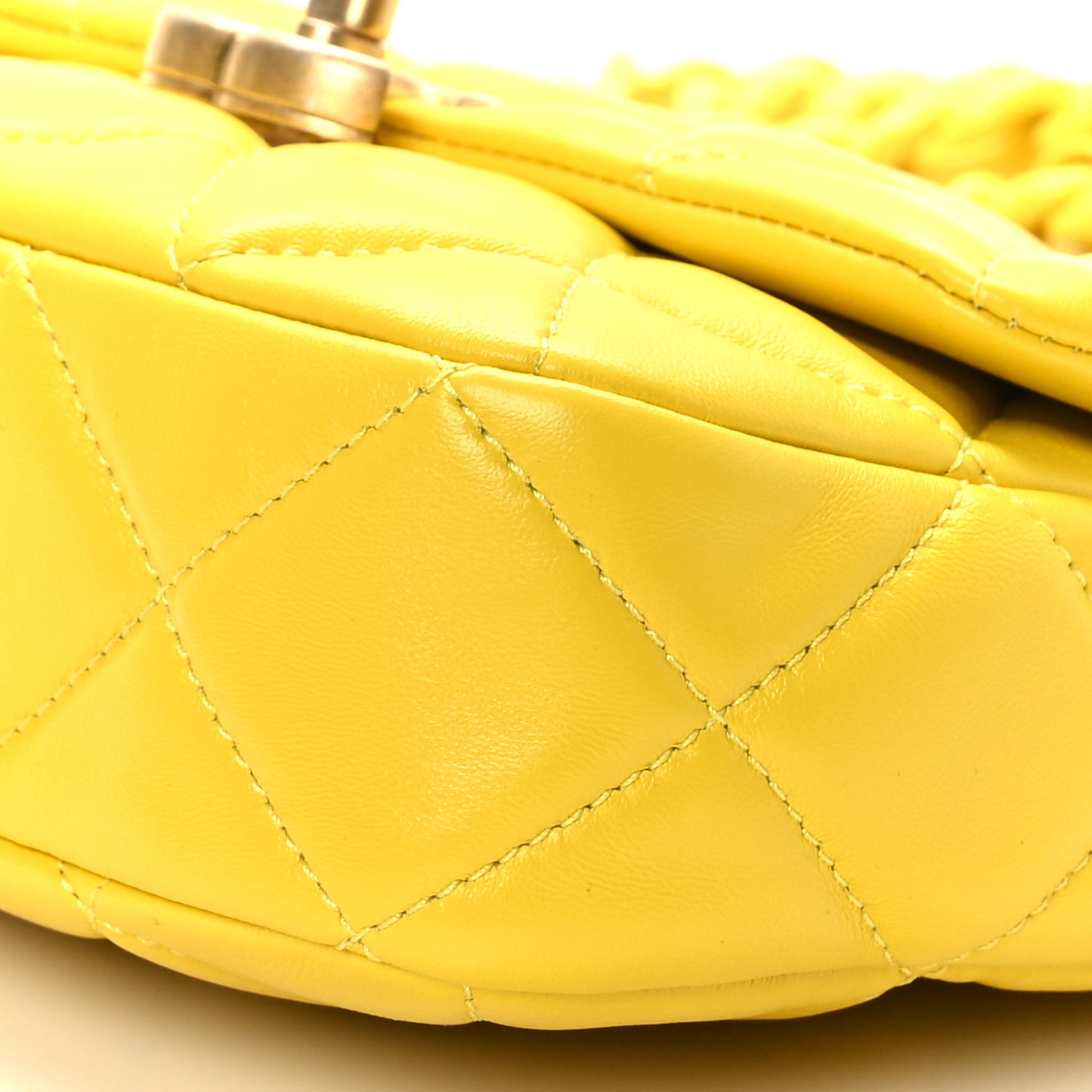 Lambskin Quilted Mini Lacquered Chain Flap Yellow