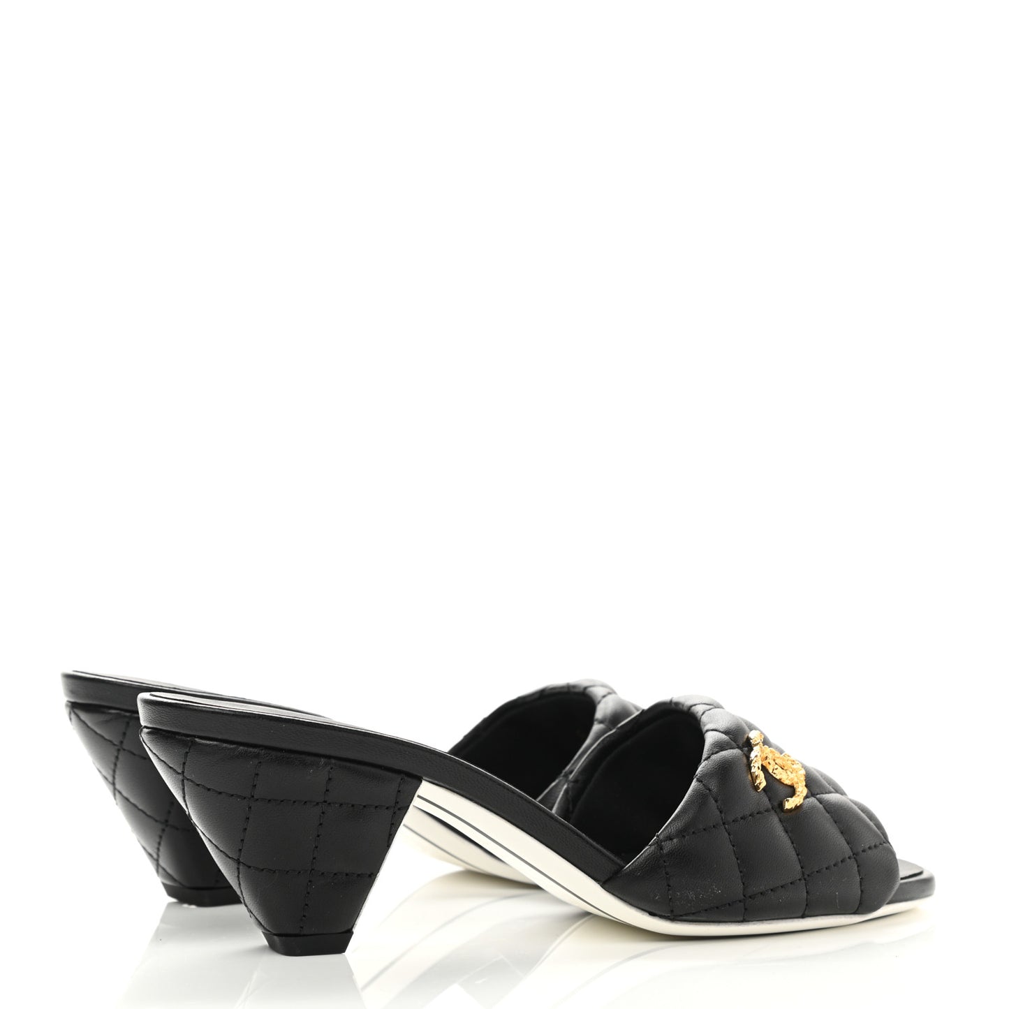 Lambskin Quilted Textured CC Mules 35.5 Black