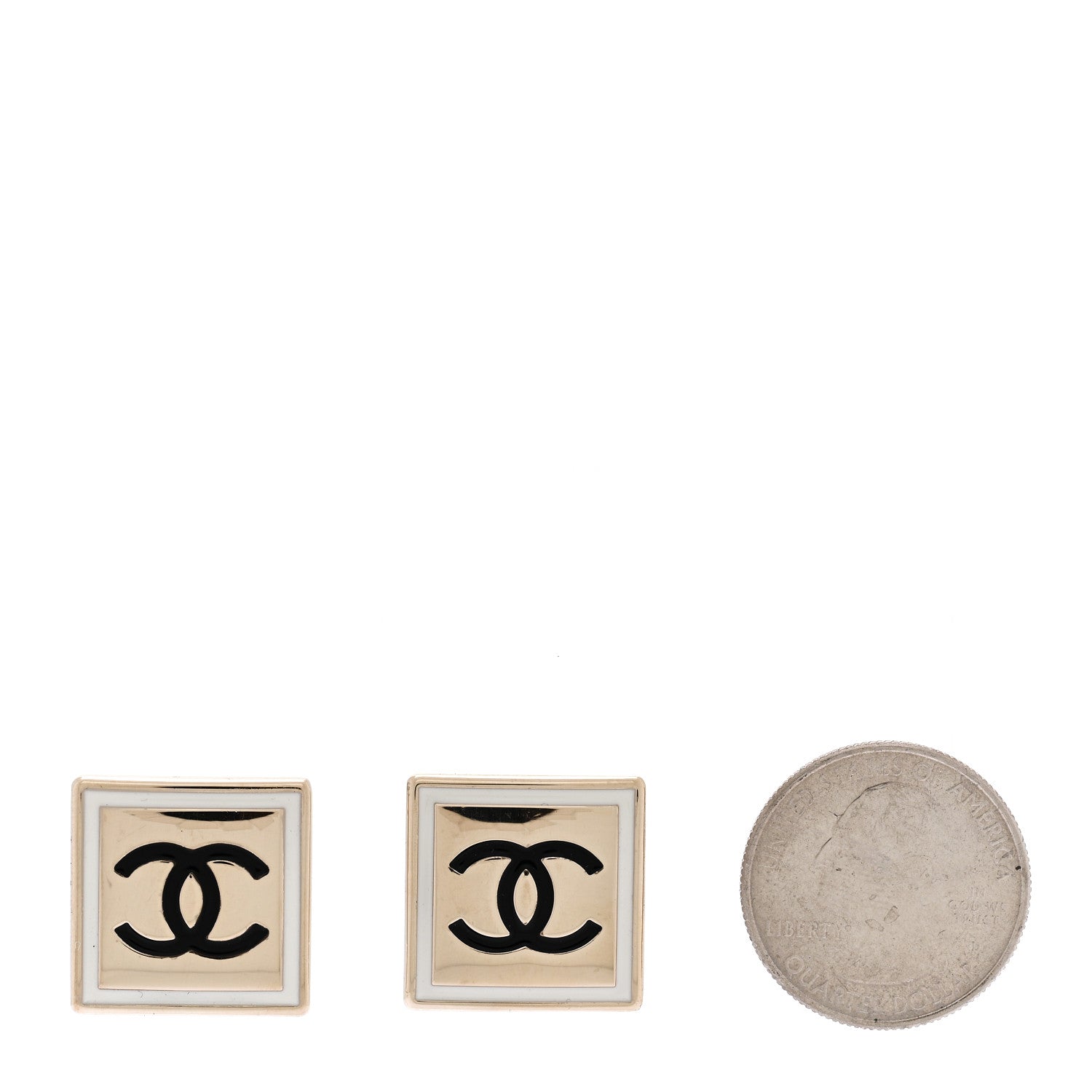 Chanel Metal Enamel CC Square Earrings Gold Black White 2 of 5