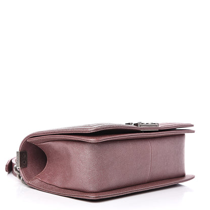 Chanel Metallic Caviar Chevron Quilted Medium Boy Flap Dark Pink 4 of 11