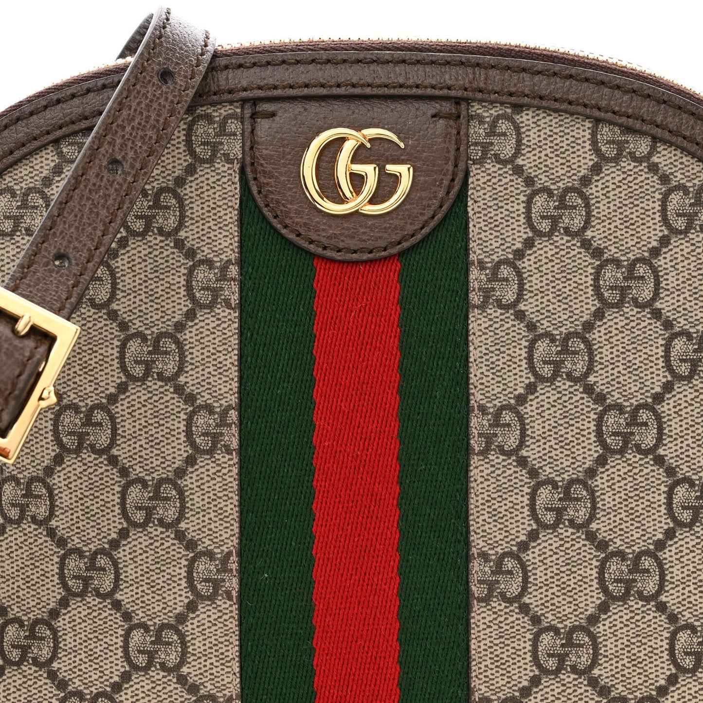 GG Supreme Monogram Textured Dollar Calfskin Web Small Ophidia Dome Shoulder Bag Beige Ebony New Acero