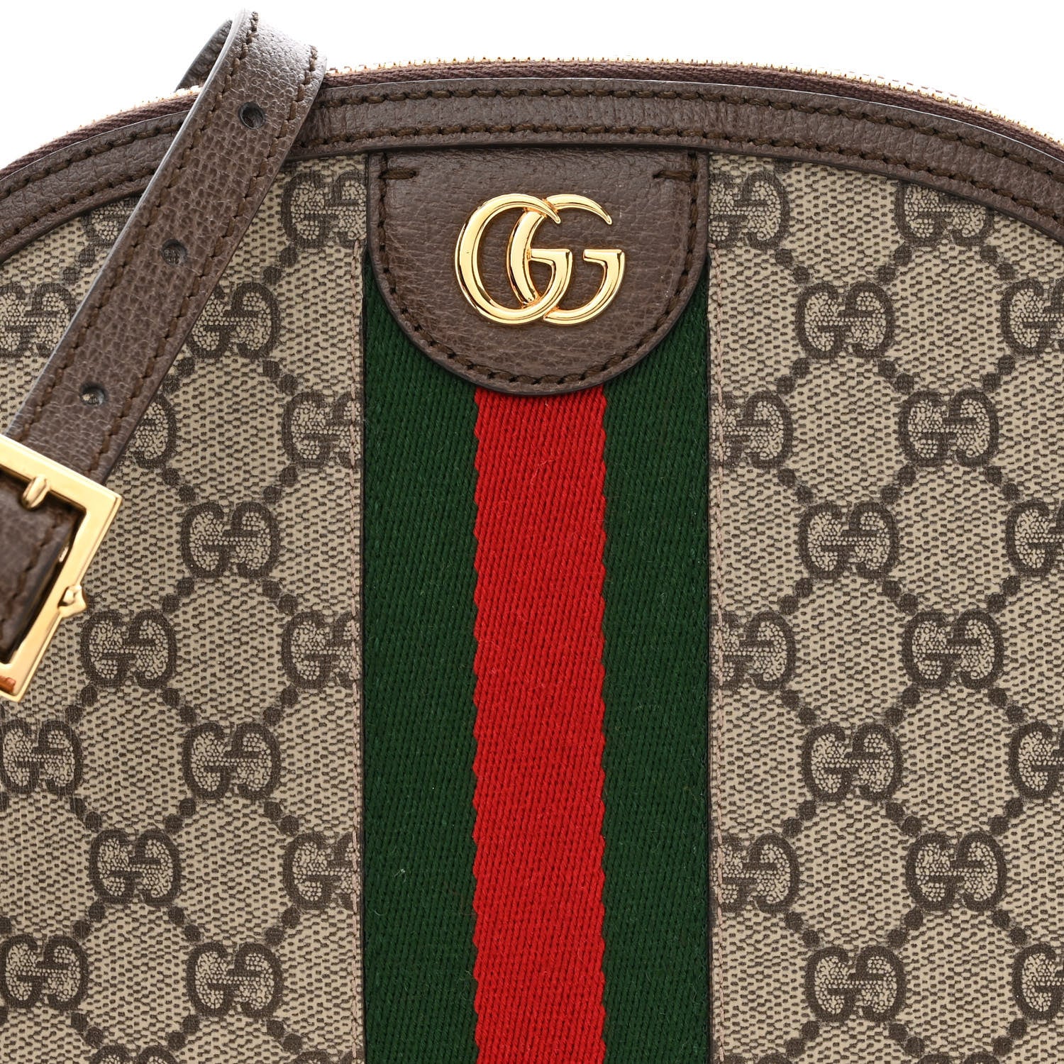 Gucci GG Supreme Monogram Textured Dollar Calfskin Web Small Ophidia Dome Shoulder Bag Beige Ebony New Acero 8 of 11