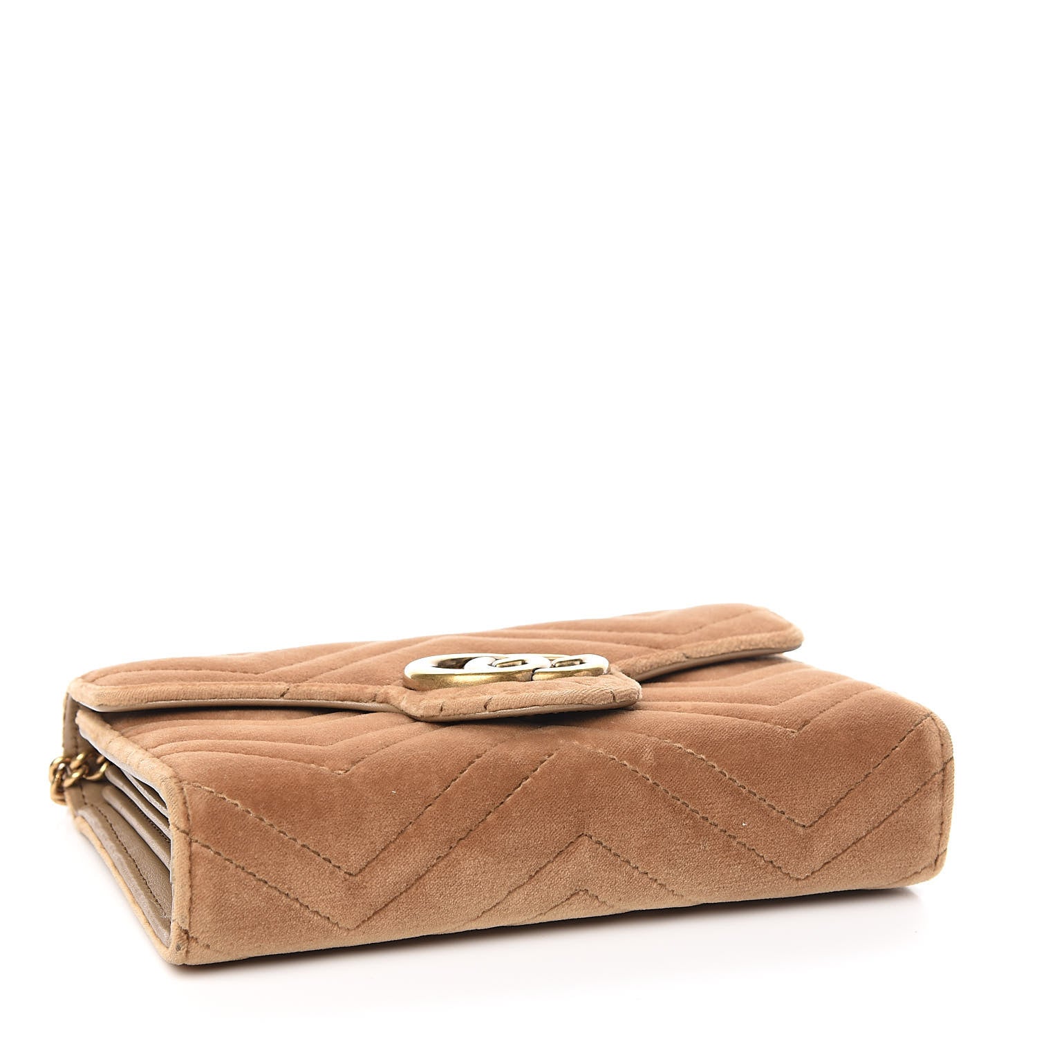 Gucci Velvet Matelasse GG Marmont Chain Wallet Taupe 4 of 12