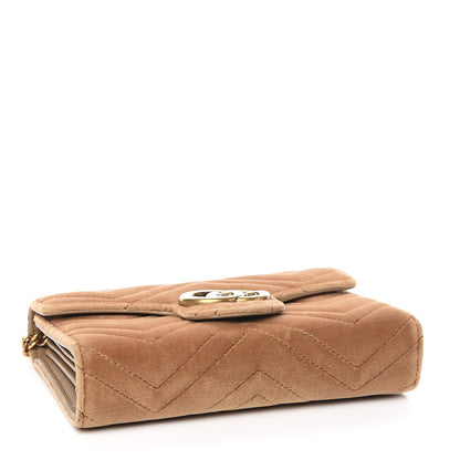 Gucci Velvet Matelasse GG Marmont Chain Wallet Taupe 4 of 12