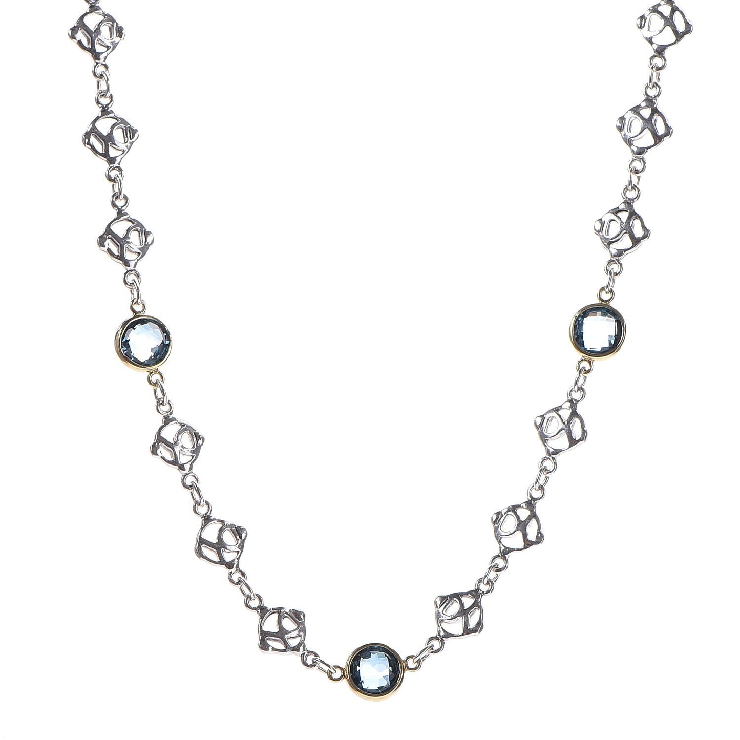 Sterling Silver 18K Gold Hampton Blue Topaz Logo Chain Necklace