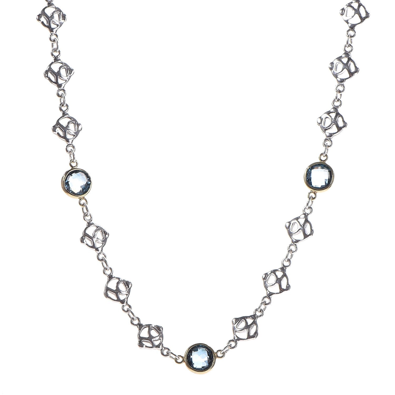 David Yurman Sterling Silver 18K Gold Hampton Blue Topaz Logo Chain Necklace 1 of 7
