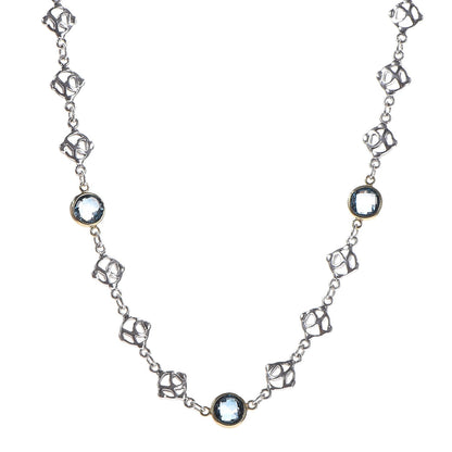 David Yurman Sterling Silver 18K Gold Hampton Blue Topaz Logo Chain Necklace 1 of 7