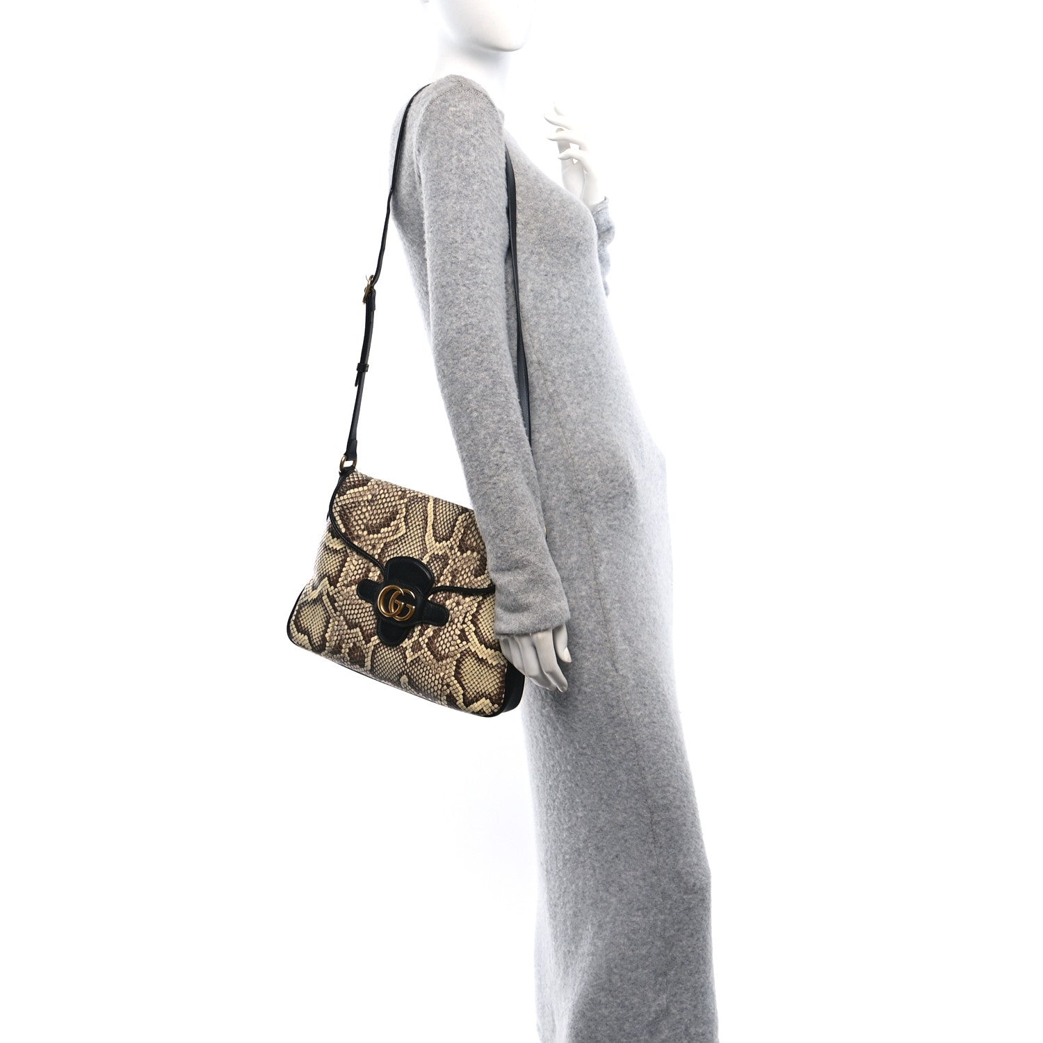 Gucci New Sakai Snakeskin Lux Medium Dahlia Messenger Shoulder Bag Beige Black 2 of 10