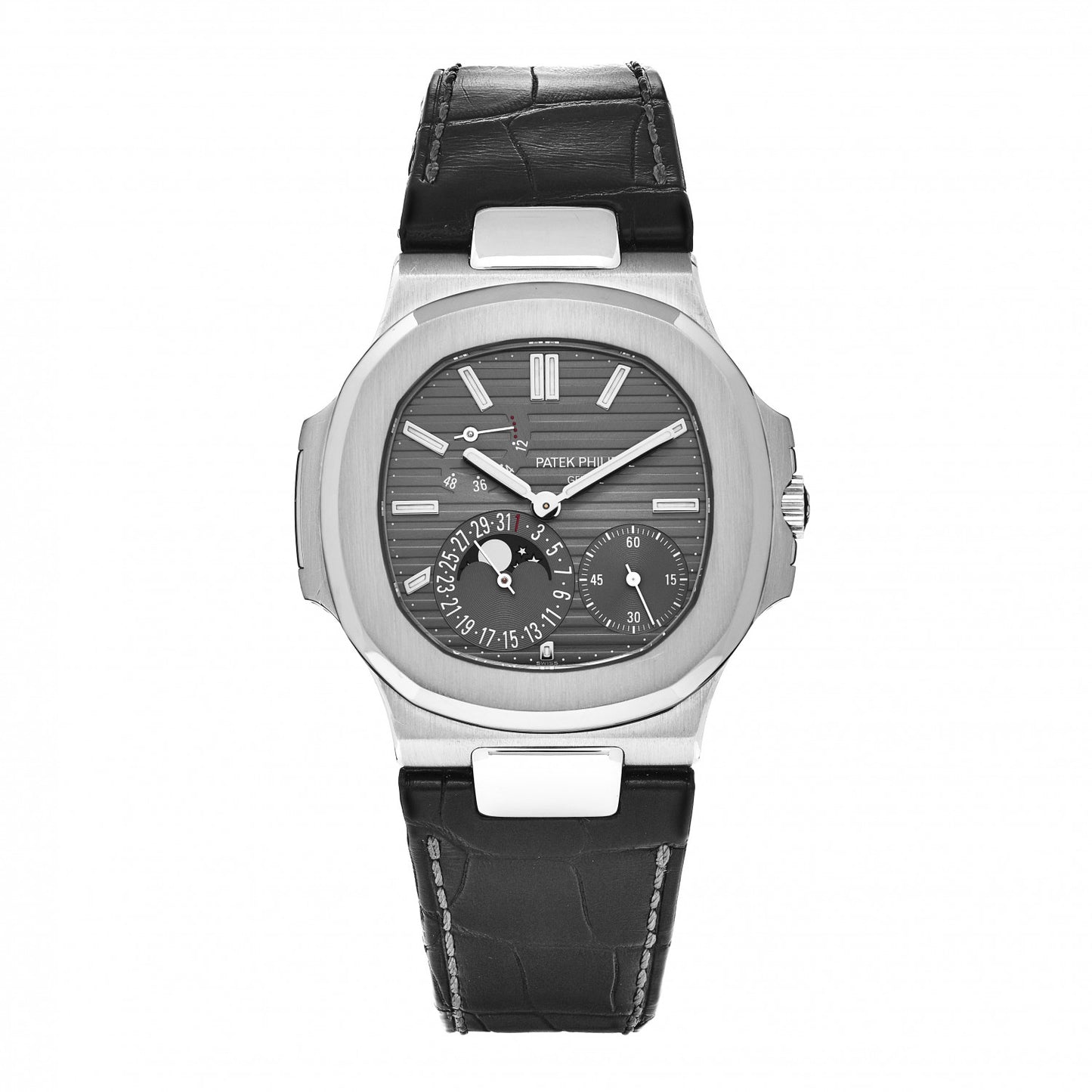 18K White Gold Alligator 40mm Nautilus Automatic Watch Grey 5712G-001