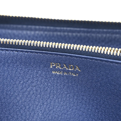 Prada Vitello Daino Metal Zip Around Wallet Blue 6 of 9
