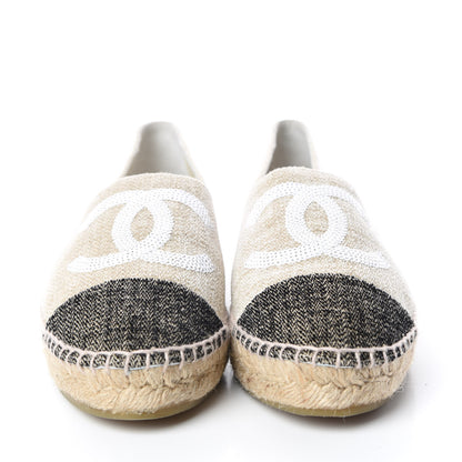 Chanel Linen Sequin CC Espadrilles 37 Beige Black 2 of 12
