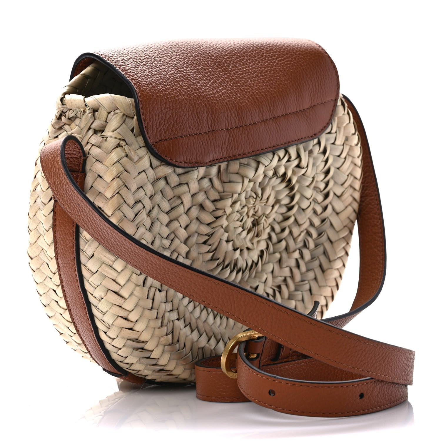 Chloe Raffia Small Grain Calfskin Small Marcie Basket Crossbody Tan 4 of 10